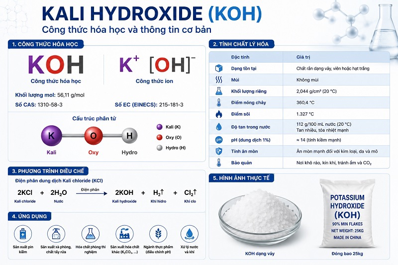 Kali Hydroxide KOH dùng để làm gì? Ứng dụng trong công nghiệp