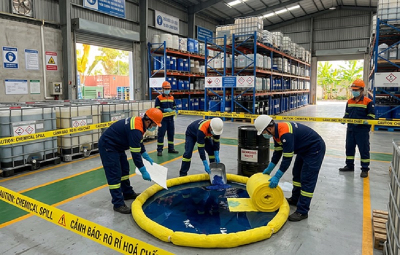 Cách Xử Lý Sự Cố Tràn Đổ Hóa Chất Trong Nhà Máy An Toàn