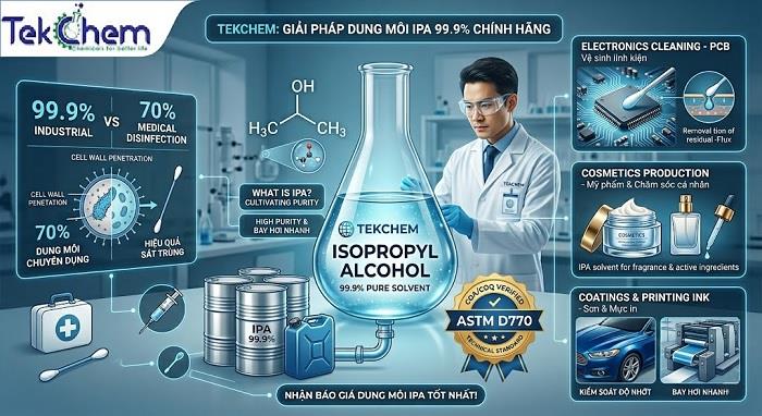 Dung môi IPA là gì? Ứng dụng và Báo giá Isopropyl Alcohol 99.9% mới nhất