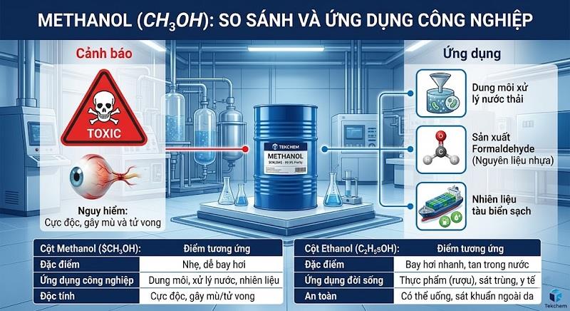 Methanol là gì? Ứng dụng, Độc tính và Cách phân biệt với Ethanol (Chi tiết từ A-Z)