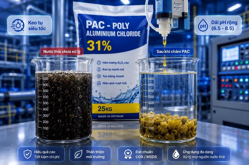 PAC Là Gì? Hướng Dẫn Kỹ Thuật Toàn Tập Về Chất Keo Tụ PAC Trong Xử Lý Nước Thải