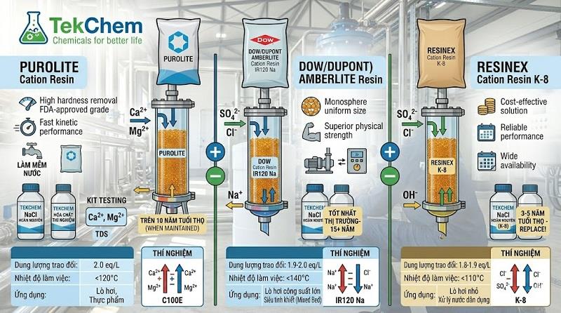 So Sánh Hạt Nhựa Trao Đổi Ion Purolite, Dow Và Resinex: Loại Nào Tốt Nhất Cho Lò Hơi?