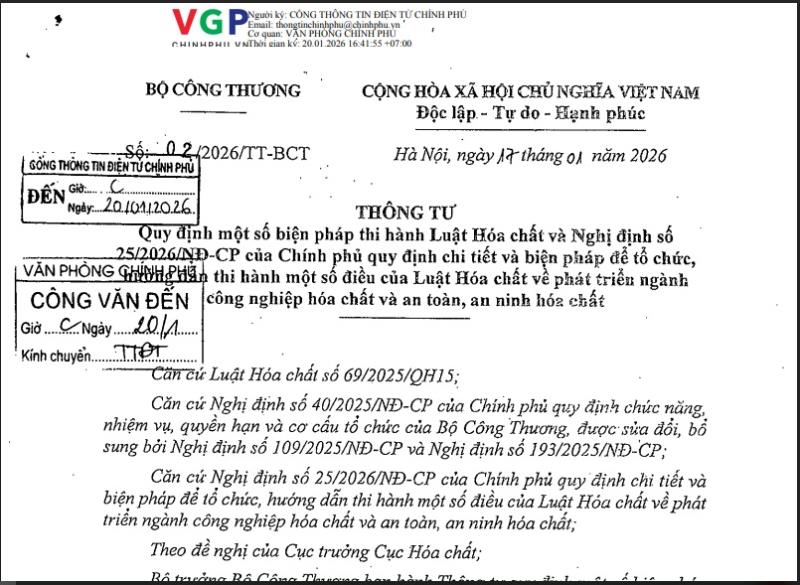 Phân Tích Thông Tư Số 02/2026/TT-BCT Hướng Dẫn Thi Hành Luật Hóa Chất & Nghị Định 25/2026/NĐ-CP